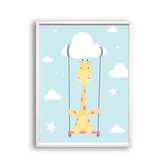Schilderij  Giraffe op de schommel met wolkje / Dieren / 50x40cm