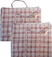 Set van 2x stuks mega/jumbo/XXL boodschappentas/shopper rood geruit 65 x 30 cm van kunststof - Boodschappen tassen