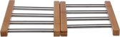 3x Stuks uitschuifbare/verstelbare pannen onderzetter bamboe/RVS 21 x 22 cm - Pannenonderzetter