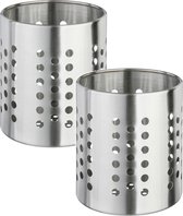 Set van 2x stuks ronde keukengerei houder zilver 13,5 cm van RVS - Keukengereihouder - Pollepelhouder - Spatelhouder