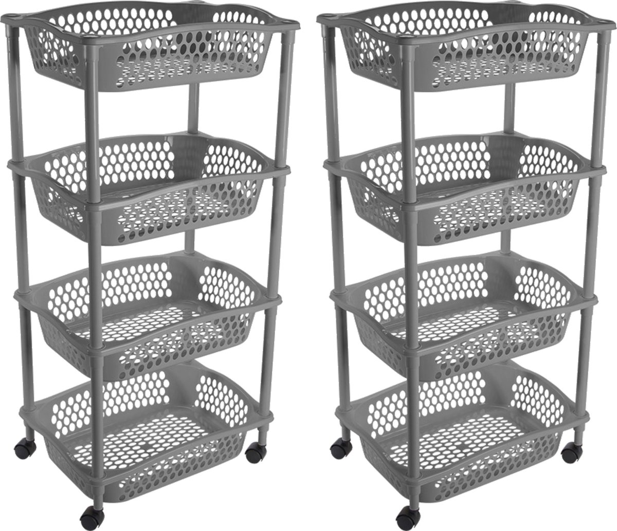 2x stuks keuken opberg trolleys/roltafels met 4 manden 86 x 41 cm donkergrijs- Etagewagentje met opbergkratten