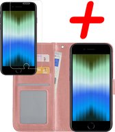 Hoes voor iPhone SE 2022 Hoesje Bookcase Met Screenprotector - Hoes voor iPhone SE 2022 Case Hoes Cover - Hoes voor iPhone SE 2022 Screenprotector - Rose Goud