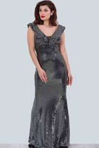 HASVEL-Maxi jurk Dames -Zilveren Jurk met pailletten- Maat M-Galajurk-Avondjurk- HASVEL-Maxi Dress Women -Silver Sequin Dress - Size M-Prom Dress-Evening Dress