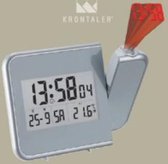 Krontaler - projectieklok grijs / wit - zwenkbare projectiearm - tijd en temperatuur geprojecteerd op de muur - digitale klok
