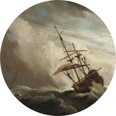 Behangcirkel Schip In Volle Zee  | ⌀ 50 cm | Zelfklevend | Wanddecoratie | Ronde Muursticker | Muurcirkel Binnen