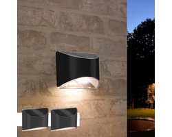RexTech Solar wandlamp buiten 'Quinn' - 2 stuks - Down light - Tuinverlichting op zonne-energie geschikt voor schutting - Zwart