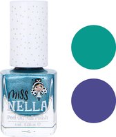 Misse Nella kindernagellak - set van 3 kleuren nagellak, blauw, groen en paars (afpelbaar)