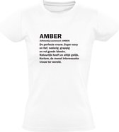 Amber | Dames T-shirt | Wit | Meisjesnaam | Woordenboek | Encyclopedie | Verjaardag | Grappig | Cadeau