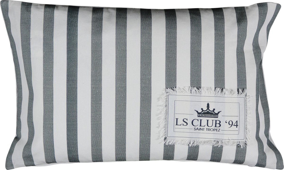Mars & More Sierkussen - Organic St. Tropez - Wit En Grijs - 45 Cm X 35 Cm Blauw