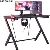 Blitzwolf Game Bureau - Esports Gaming Bureau - Game Desk- Bureau - Inclusief Bekerhouder, Koptelefoonhouder- Zwart