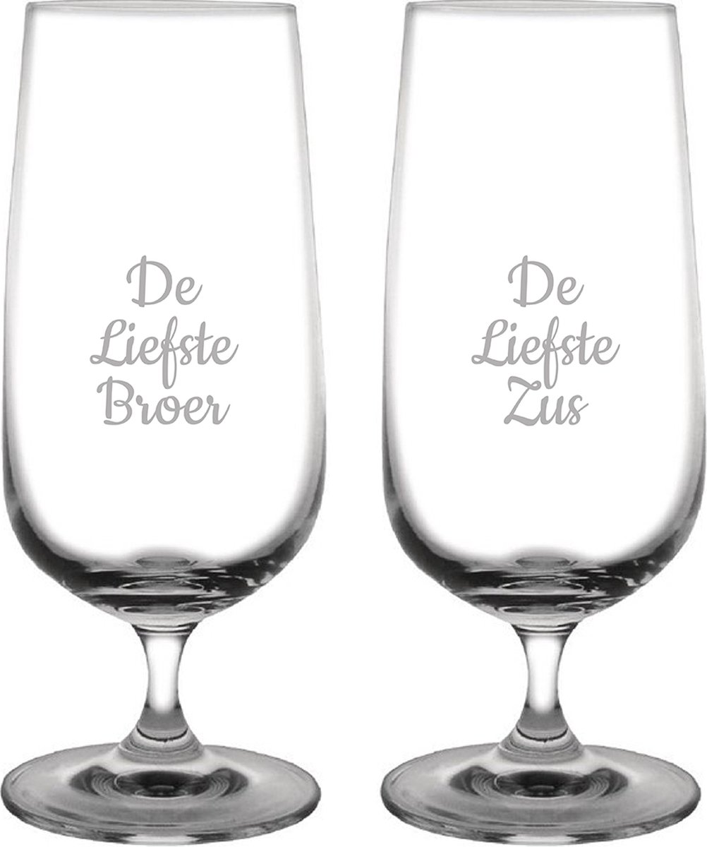 Gegraveerde bierglas op voet 41cl De Liefste Broer-De Liefste Zus