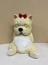 Decoratief polyresin slapend dier - beige hond - hoogte 20x19x17 cm - Voor binnen & buiten - Woonaccessoires - Woondecoratie - Decoratieve beelden