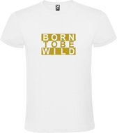 Wit T shirt met print van " BORN TO BE WILD " print Goud size M