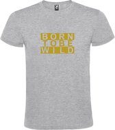 Grijs T shirt met print van " BORN TO BE WILD " print Goud size S