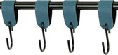 4x Leren S-haak hangers - Handles and more® | PETROL - maat L (Leren S-haken - S haken - handdoekkaakje - kapstokhaak - ophanghaken)