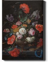Walljar - Mignon - Stilleven met Bloemen en een Horloge - Muurdecoratie - Canvas schilderij