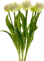 Viv! Home Luxuries - Tulpen boeket - 7 stuks - kunststof bloem - wit groen - 52cm -Topkwaliteit