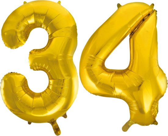 Folieballon 34 jaar Goud 66cm