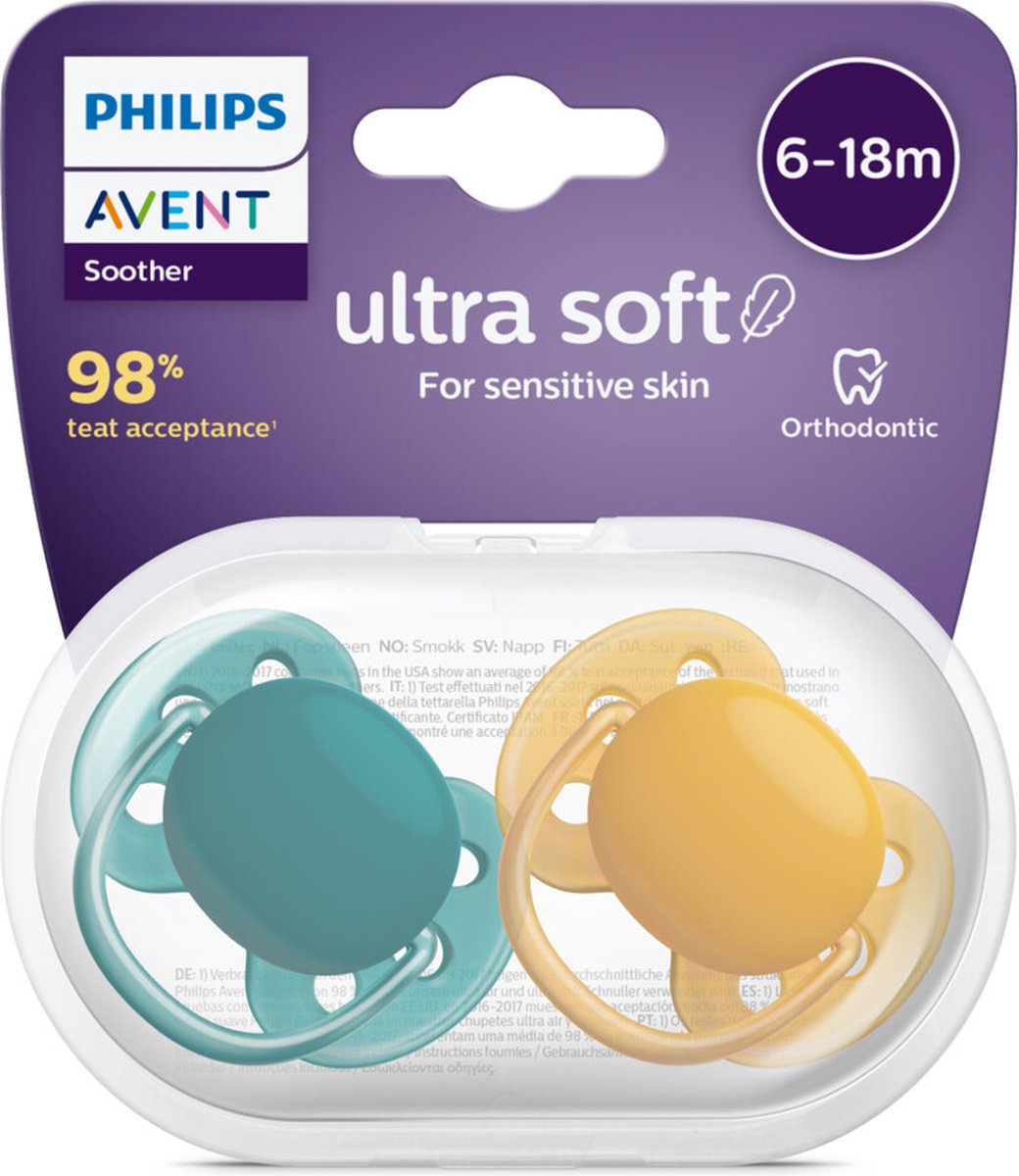 Philips Avent Ultra Soft SCF091/04 - Fopspeen - 6 tot 18 maanden - 2 stuks Philips Avent Ultra Soft SCF091/04 - Fopspeen - 6 tot 18 maanden - 2 stuks