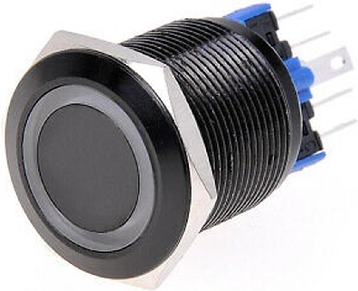 Drukschakelaar - 12/24V - 19mm - 1NO1NC - Zwart - Met verlichting