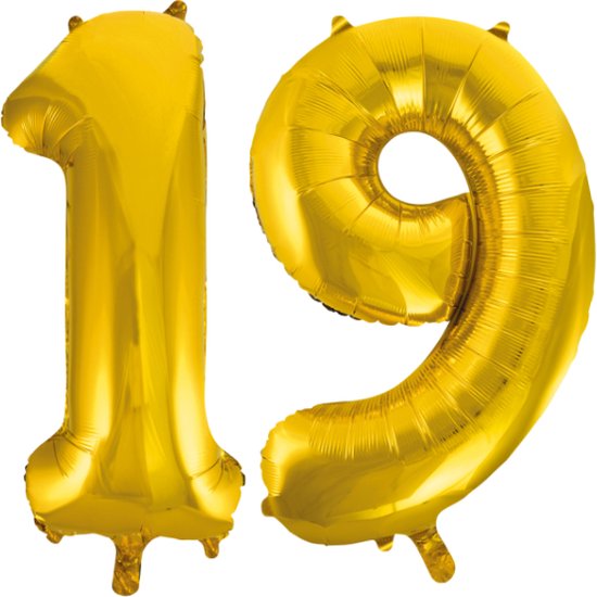 Folieballon 19 jaar Goud 66cm