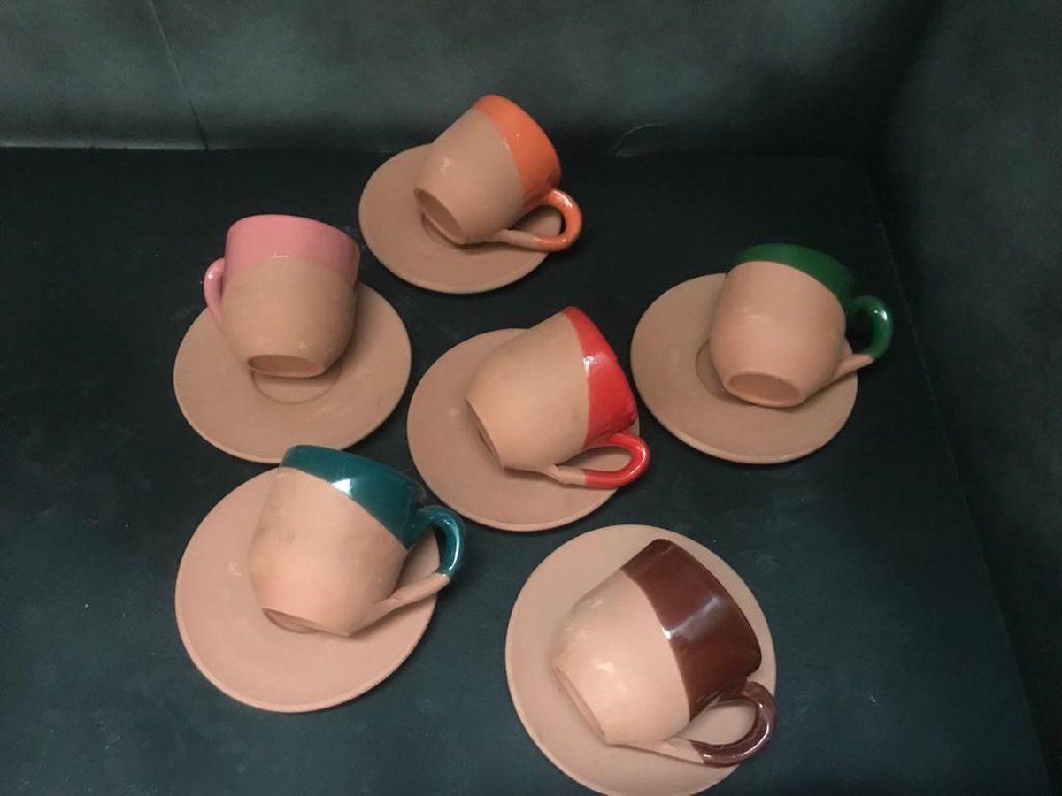Keramiek Espressoset 6p koffiekopjes handgemaakt theeset vaatwasbestendig vuurvast mix kleuren