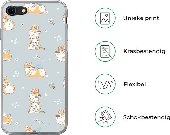 Telefoonhoesje Geschikt voor iPhone SE 2020 hoesje - Patroon - Hond - Corgi - Jongens - Meisjes - Kinderen - Kids - Siliconen Telefoonhoesje