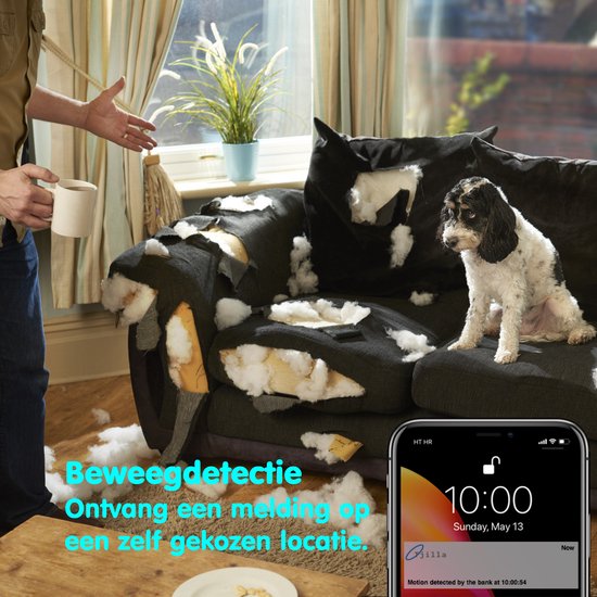 Tjilla Huisdiercamera / Hondencamera Extra slim - 30 Dagen gratis uittesten - Werkt met app - Notificatie bij beweging - WiFi - Infraroodtechnologie - Tweerichtingsaudio - Beveiligd