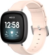 YONO Vacca Leer Bandje geschikt voor Fitbit Versa 3 / Sense - Leren Vervangende Horlogebandje Strap - Lichtroze