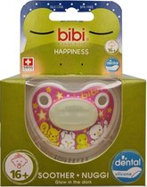 Bibi Happiness Glow In The Dark Dental Fopspeen 16 maanden plus Roze