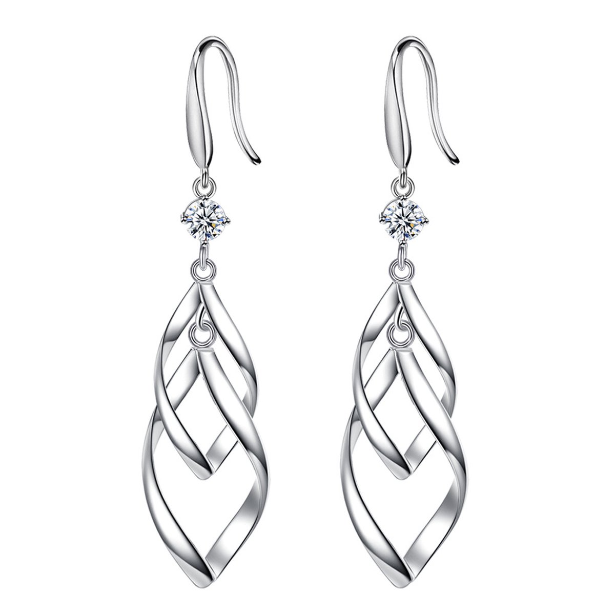 Tibri 485 - Oorhangers dames - oorhangers met zilveren pin en zirkonia steentje - Lange oorbellen dames