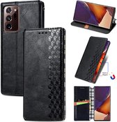 Luxe PU Lederen Ruitpatroon Wallet Case + PMMA Screenprotector voor Galaxy Note 20 Ultra 5G _ Zwart