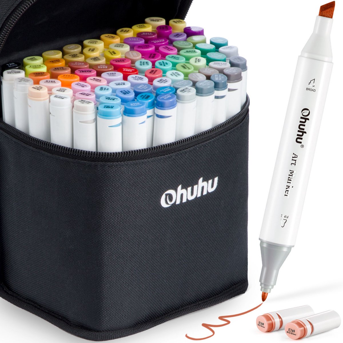 Ohuhu - Alcohol based Art markers Fine & chisel - set van 80 + Blender + etui