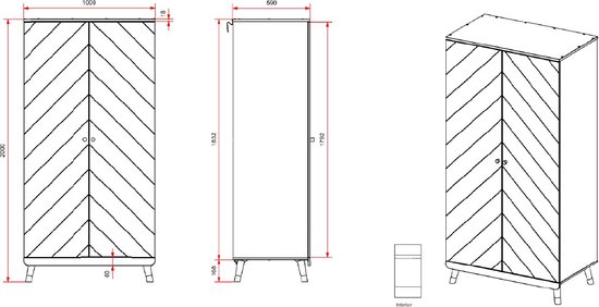 Kledingkast Billy 2 deuren MDF - wit/goud