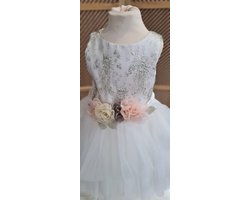 bruidsjurk-feestjurk meisjes-moderne jurk-galajurk-bruidsmeisjes-communie-bruiloft -verjaardag-fotoshoot-prinsessen jurk-creme zilver kleur-4jaar