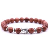 Bracelet avec breloque Bouddha - Bracelet pierre naturelle - Bande Perles - Femme / Homme / Unisexe / Cadeau - Cadeau pour homme & femme - Bouddha argenté - Élastique - Bordeaux