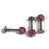 Tragus of Helixpiercing roze kristal shamballa 4mm