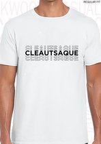 CLEAUTSAQUE heren t-shirt - Wit - Maat S - Korte mouwen - Ronde hals - Regular Fit - Quotes - Kwoots - Klootzak