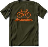 Amsterdam Fiets Stad T-Shirt | Souvenirs Holland Kleding | Dames / Heren / Unisex Koningsdag shirt | Grappig Nederland Fiets Land Cadeau | - Leger Groen - XL