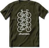 Amsterdam Fiets Stad T-Shirt | Souvenirs Holland Kleding | Dames / Heren / Unisex Koningsdag shirt | Grappig Nederland Fiets Land Cadeau | - Leger Groen - XL