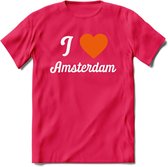 I Love Amsterdam T-Shirt | Souvenirs Holland Kleding | Dames / Heren / Unisex Koningsdag shirt | Grappig Nederland Fiets Land Cadeau | - Roze - XL