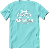 Amsterdam Bike Town T-Shirt | Souvenirs Holland Kleding | Dames / Heren / Unisex Koningsdag shirt | Grappig Nederland Fiets Land Cadeau | - Licht Blauw - XXL