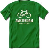 Amsterdam Bike Town T-Shirt | Souvenirs Holland Kleding | Dames / Heren / Unisex Koningsdag shirt | Grappig Nederland Fiets Land Cadeau | - Donker Groen - S