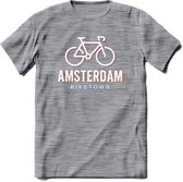 Amsterdam Bike Town T-Shirt | Souvenirs Holland Kleding | Dames / Heren / Unisex Koningsdag shirt | Grappig Nederland Fiets Land Cadeau | - Donker Grijs - Gemaleerd - XXL