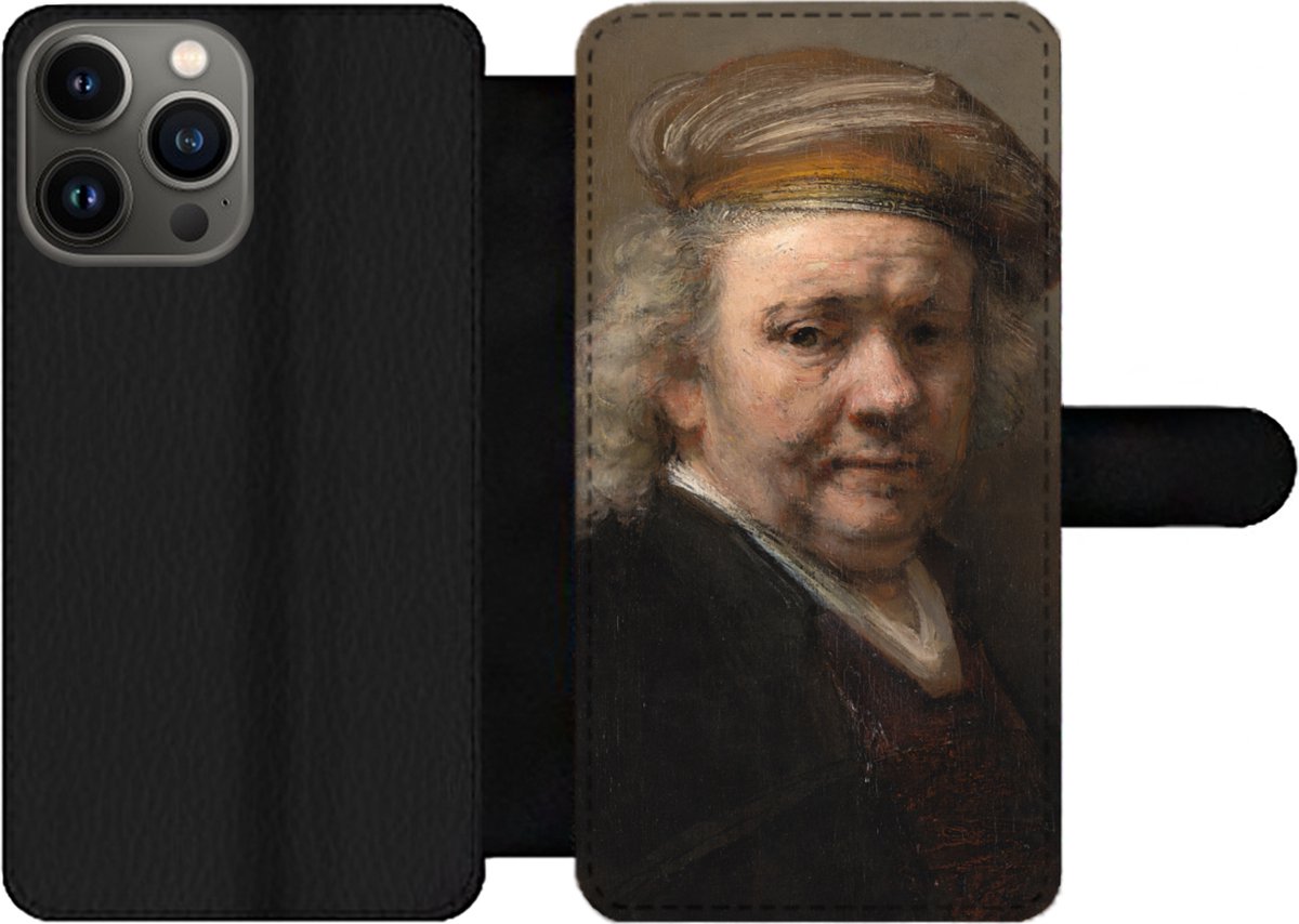 Telefoonhoesje Geschikt voor iPhone 13 Pro Max telefoonhoesje - Zelfportret - Schilderij van Rembrandt van Rijn - Met vakjes - Wallet case met magneetsluiting