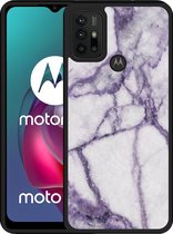 Motorola Moto G10 Hardcase hoesje Wit Paars Marmer - Designed by Cazy