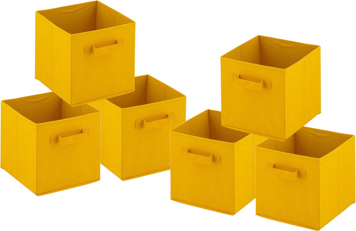 Opbergdozen - Opvouwbare dozen - 28x27x27 cm - Set van 6 stuks - vierkante opbergdozen - Geel