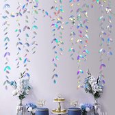 Iriserende Blaadjes Slinger - 4 Meter Lang - Feestdecoratie - Trouwdecoratie - Feestslinger - Party Decoratie - Zilver - Glimmend - Glitter - Iriserend - Hoge kwaliteit - Handgemaa