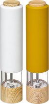 Set van 2x stuks elektrische zout- en pepermolens kunststof oranje/wit 22 cm - Pepermaler - Kruiden en specerije