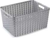 Set van 4x stuks opbergboxen/opbergmandjes rotan zilver kunststof met inhoud 10 / 12 / 18 / 28 liter